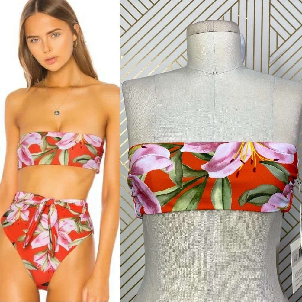 Mara Hoffman Abigail Bandeau Bikini Top Red Floral‎
